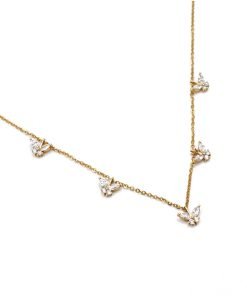 18K Yellow Gold Marquise and Round Diamond Butterfly Chain Necklace