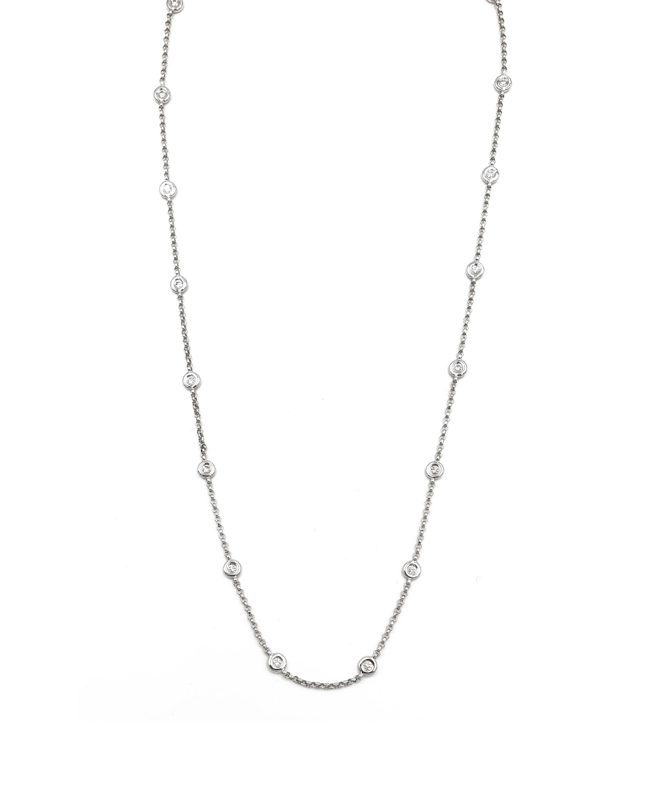 14K White Gold 16 Station Diamond Chain Necklace