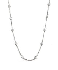 14K White Gold 16 Station Diamond Chain Necklace