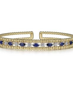 Gabriel 14K Yellow Gold Bujukan Cuff Bracelet with Marquise Sapphire & Diamonds BG4716-62Y45SA