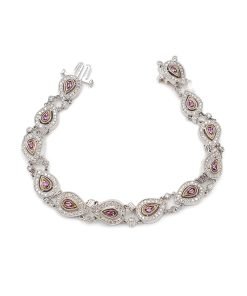 14K White and Rose Gold Pink Sapphire and Diamond Tennis Bracelet