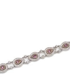 14K White and Rose Gold Pink Sapphire and Diamond Tennis Bracelet