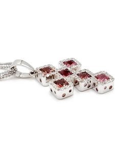 Estate 14K White Gold Pink Tourmaline and Diamond Cross Pendant Necklace