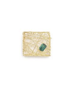 Estate Ladies Vintage 18K Yellow Gold Green Tourmaline Brooch