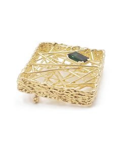 Estate Ladies Vintage 18K Yellow Gold Green Tourmaline Brooch