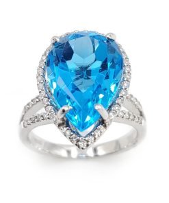 Estate 14K White Gold Blue Topaz and Diamond Ring