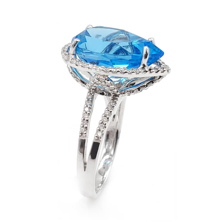 Estate 14K White Gold Blue Topaz and Diamond Ring