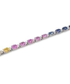 Estate 14k white gold multicolor gemstone bracelet with Sapphire and Diamond