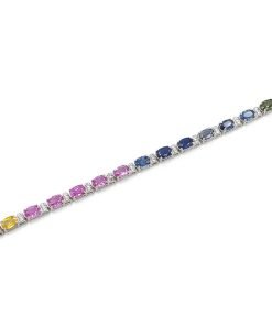 Estate 14K White Gold Multi-color Sapphire and Diamond Bracelet