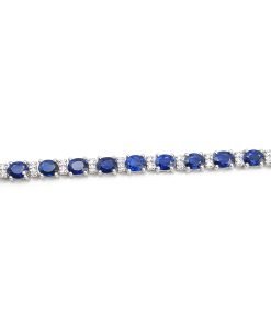 18K White Gold Ladies Sapphire and Diamond Tennis Bracelet