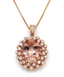 14K Rose Gold Diamond and Morganite Pendant Necklace