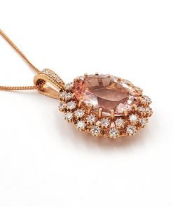 14K Rose Gold Diamond and Morganite Pendant Necklace