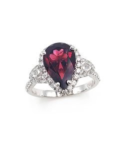 18K White Gold Almandite Garnet and Diamond Ring