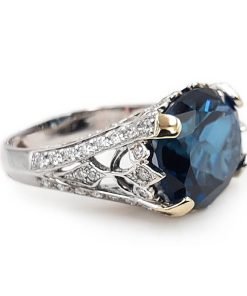 18K White Gold Blue Topaz and Diamond Ring
