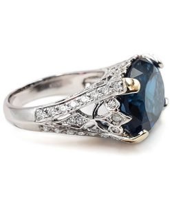18K White Gold Blue Topaz and Diamond Ring