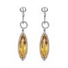 14K White Gold Citrine and Diamond Drop Earrings