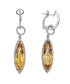 14K White Gold Citrine and Diamond Drop Earrings