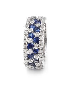 18K White Gold Diamond and Blue Sapphire Ladies Band