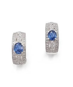 18K White Gold Diamond and Blue Sapphire Omega Back Earrings