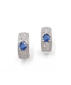 18K White Gold Diamond and Blue Sapphire Omega Back Earrings