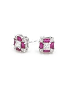 14K White Gold Diamond and Ruby Stud Earrings
