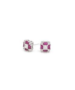 14K White Gold Diamond and Ruby Stud Earrings