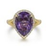 Gabriel 14K Yellow Gold Diamond and Flat Pear Shape Amethyst Ladies Ring with Flower Pattern Gallery LR52485Y45AM