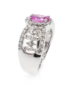 Estate 18K White Gold Pink Sapphire and Diamond Ring