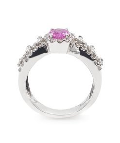 Estate 18K White Gold Pink Sapphire and Diamond Ring