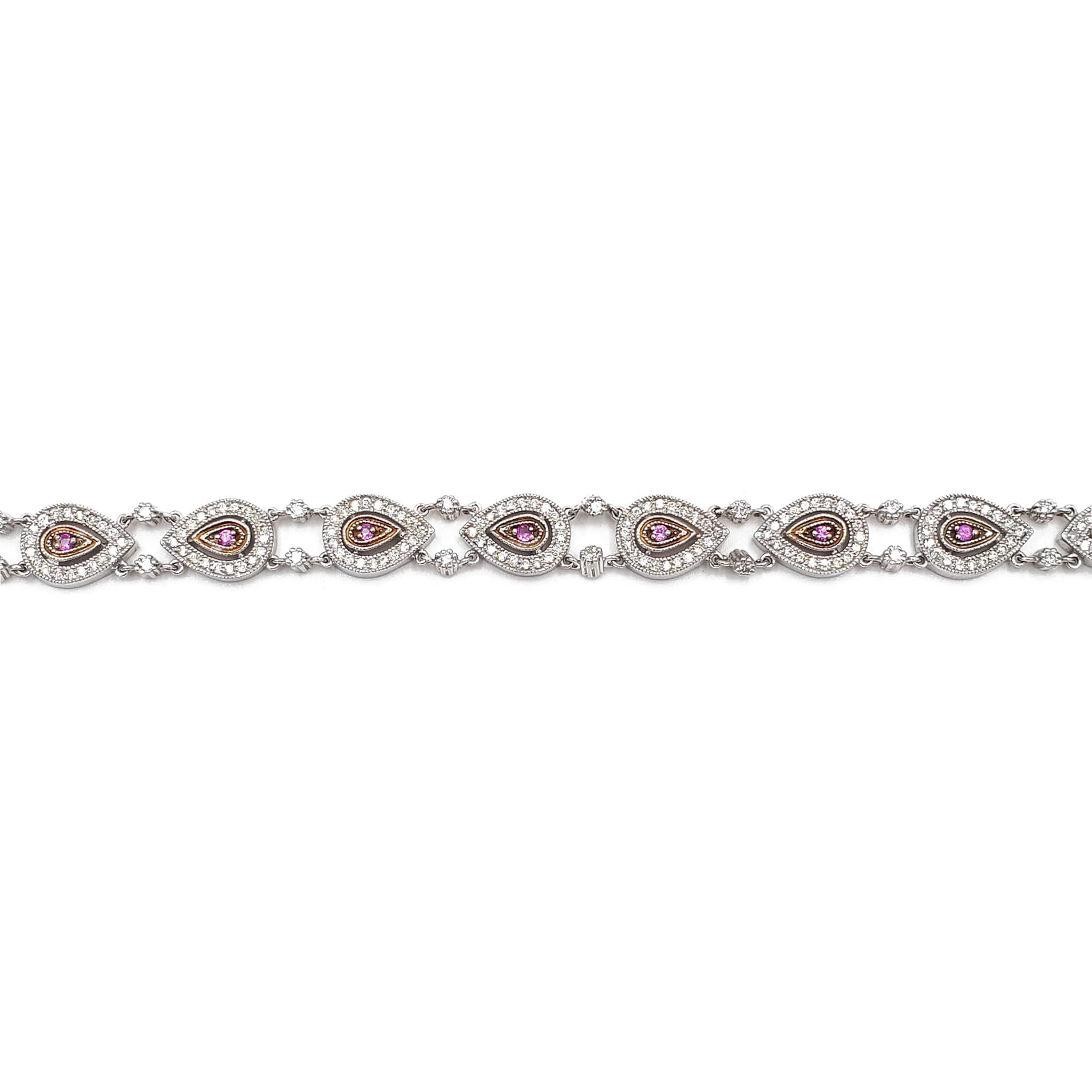 14K White and Rose Gold Pink Sapphire and Diamond Tennis Bracelet