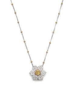 Estate Flower Design White and Yellow Diamond Pendant