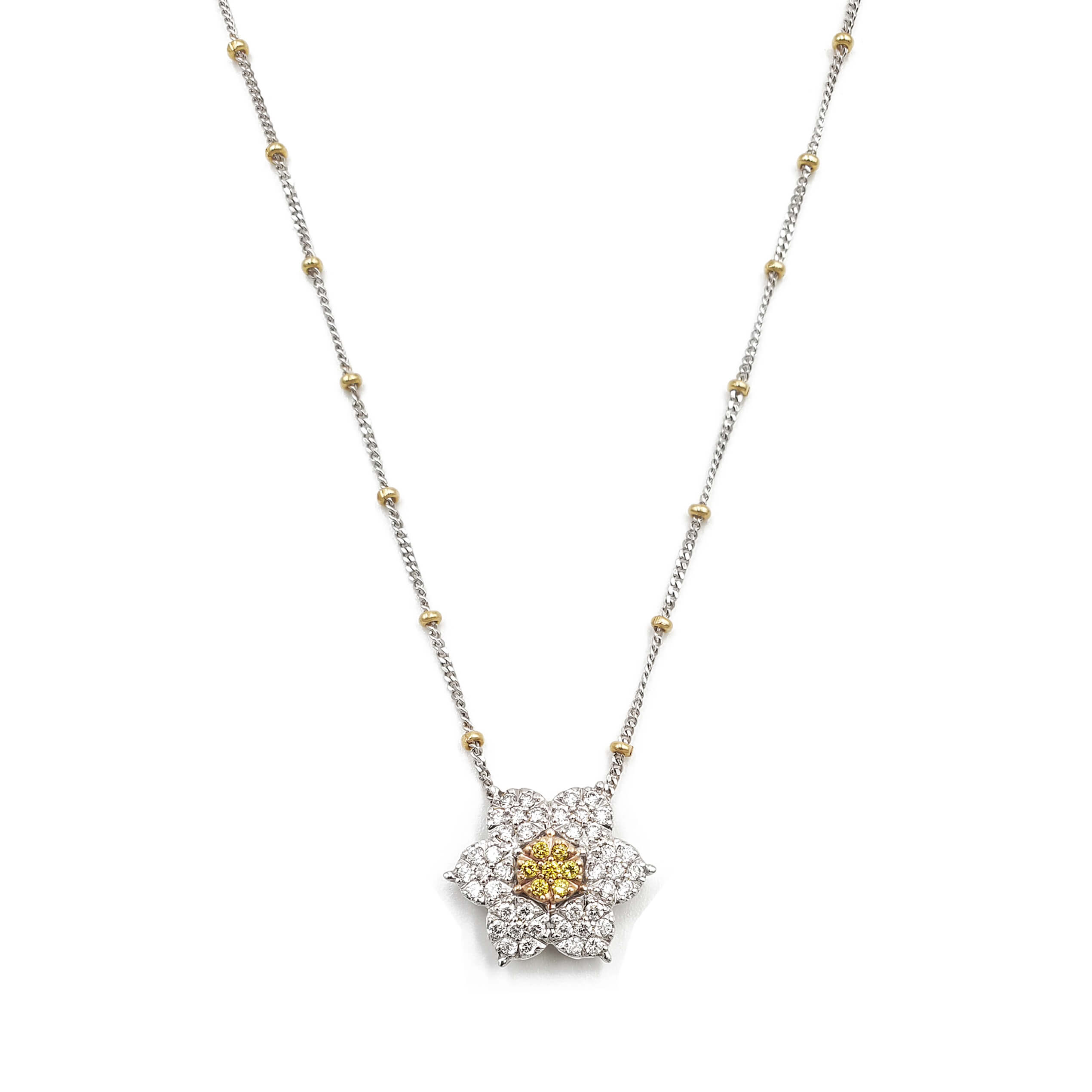Estate Flower Design White and Yellow Diamond Pendant