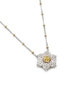 Estate Flower Design White and Yellow Diamond Pendant