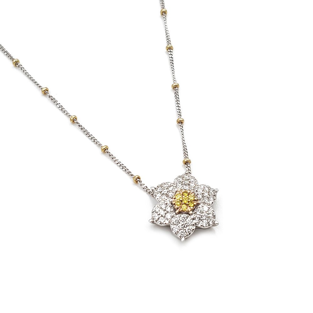 Estate Flower Design White and Yellow Diamond Pendant