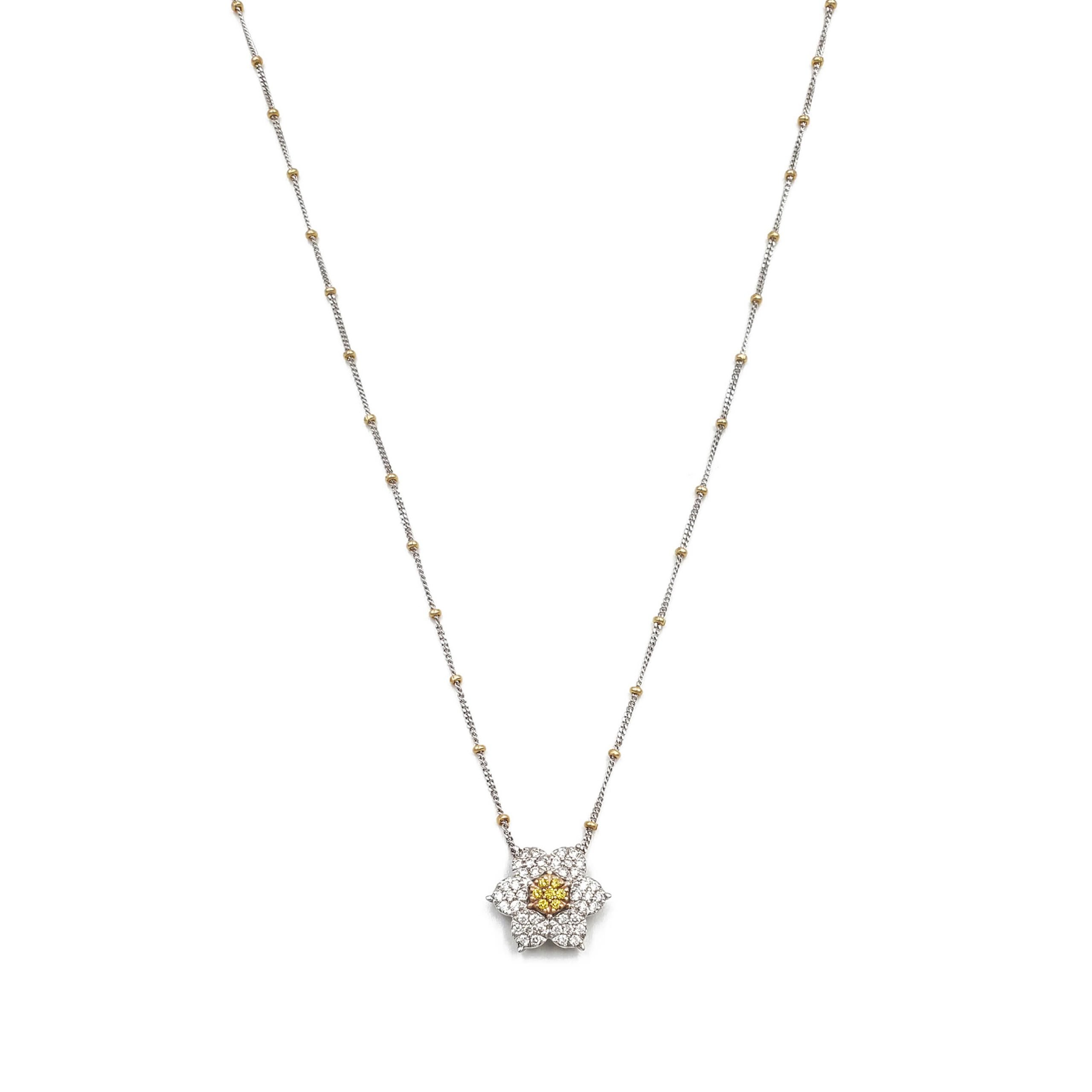 Estate Flower Design White and Yellow Diamond Pendant