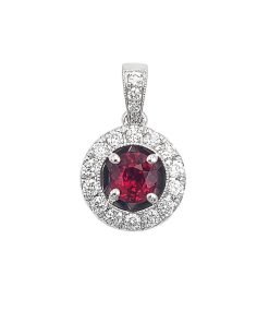 14K White Gold Diamond and Ruby Pendant