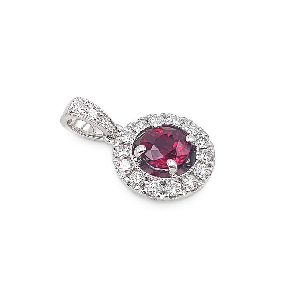 14K White Gold Diamond and Ruby Pendant