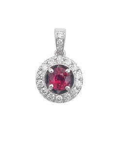 14K White Gold Diamond and Ruby gemstone pendant