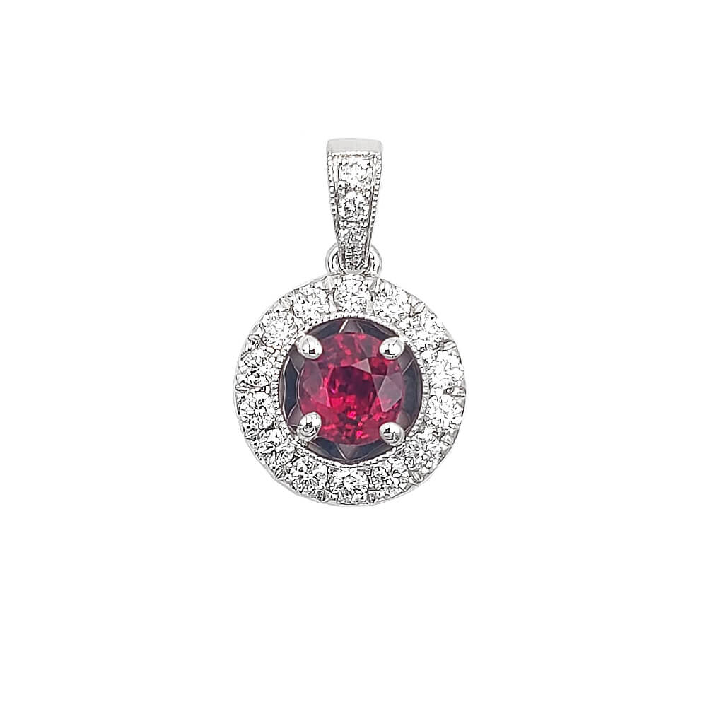 14K White Gold Diamond and Ruby gemstone pendant