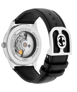 Gucci G-Timeless Black Leather Strap Automatic Men's Watch YA126286