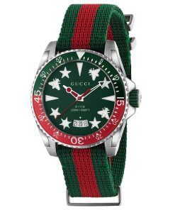 Gucci Dive 40mm Green Dial Green and Red Bezel and Polyester Web Strap Watch YA136339