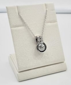 18K White Gold Round Old Cut Diamond Pendant Necklace