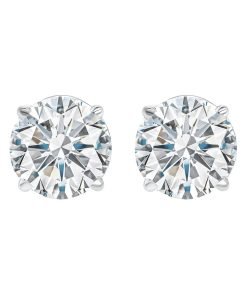 1.41Ct Round Brilliant Cut Diamond Stud Earrings, H, VS1