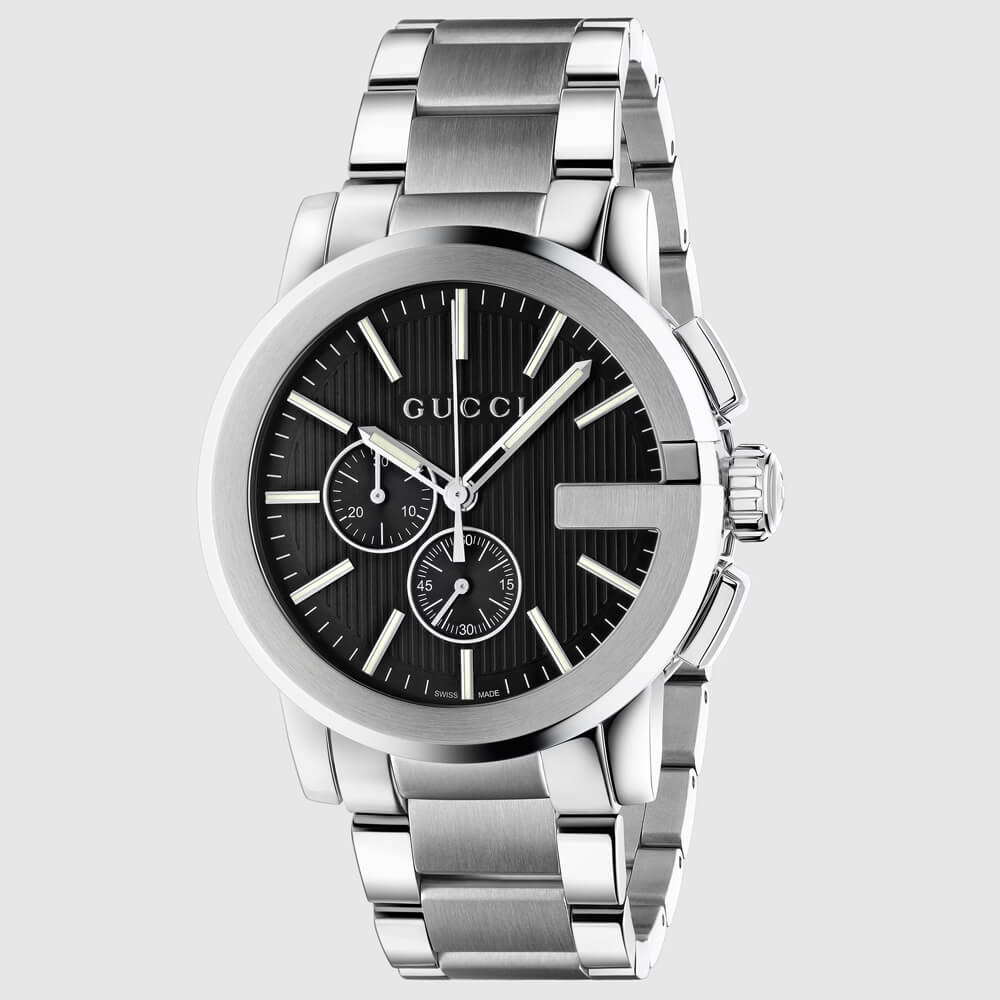 Gucci G-Chrono 44MM Black Dial Stainless Steel Swiss Quartz Men's Watch YA101204