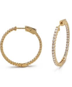 14K Yellow Gold Round Diamond Hoop Earrings, 1.81 CTW