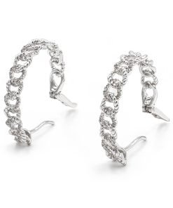 14K White Gold Curb & Cuban Diamond Hoop Earrings, 0.27ctw, 5.27g