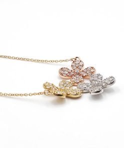 14K Tri-Color Flower Pendant Necklace