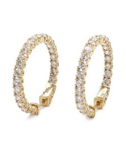 14K Yellow Gold Diamond Inside-Out Hoop Earrings, 4.70 Ctw, 9.50g