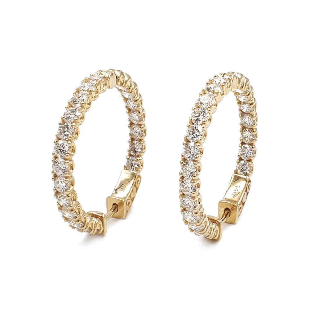 14K Yellow Gold Diamond Inside-Out Hoop Earrings, 4.70 Ctw, 9.50g