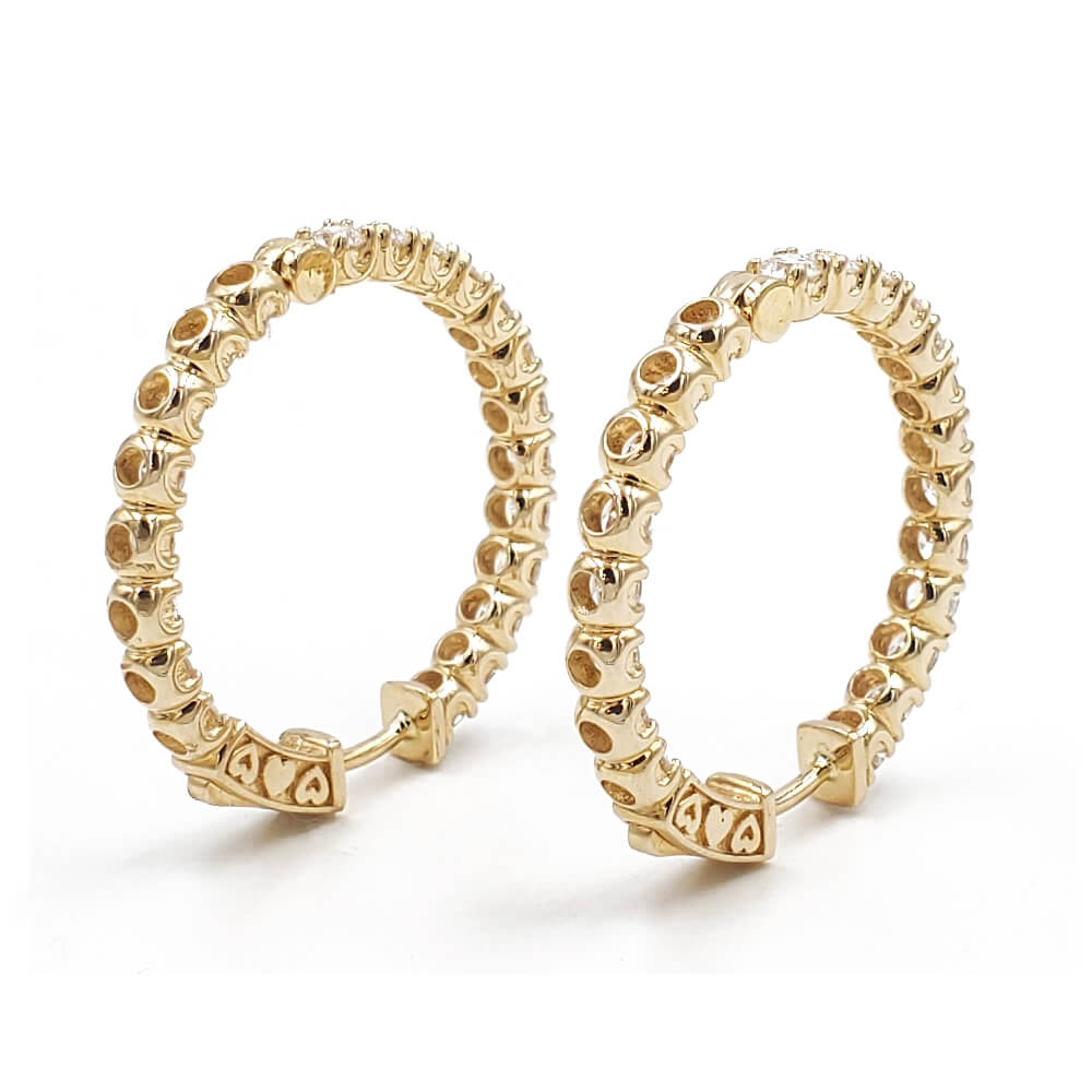 14K Yellow Gold Diamond Inside-Out Hoop Earrings, 4.70 Ctw, 9.50g
